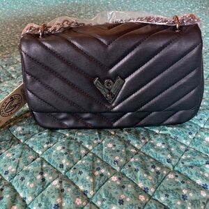 Valentino Orlandi Black Quilted Clutch with Chain Strap